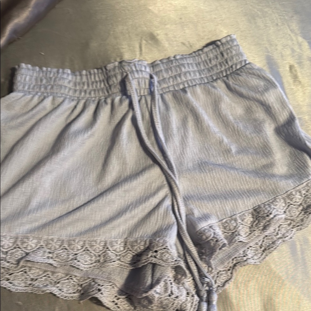 Women's Lace Trim Sleep Shorts - Light Gray